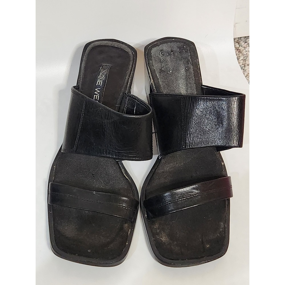 Y2K black leather‎ platform block heels womens Nine West size 8